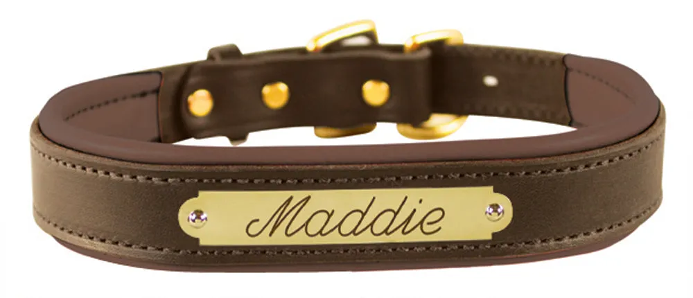 Perri's Brown Engraved Padded Leather Dog Collar- with colorful padding- USA made