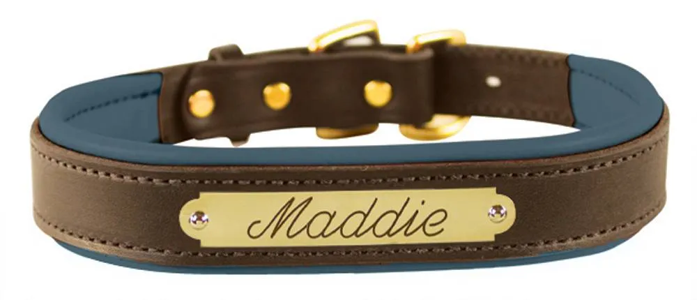 Perri's Brown Engraved Padded Leather Dog Collar- with colorful padding- USA made