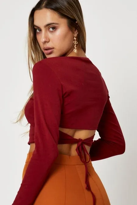 Red Crop Top Long Sleeve