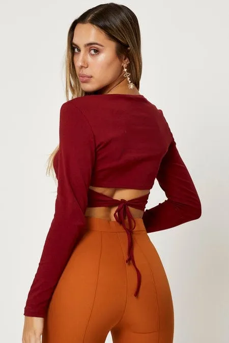 Red Crop Top Long Sleeve