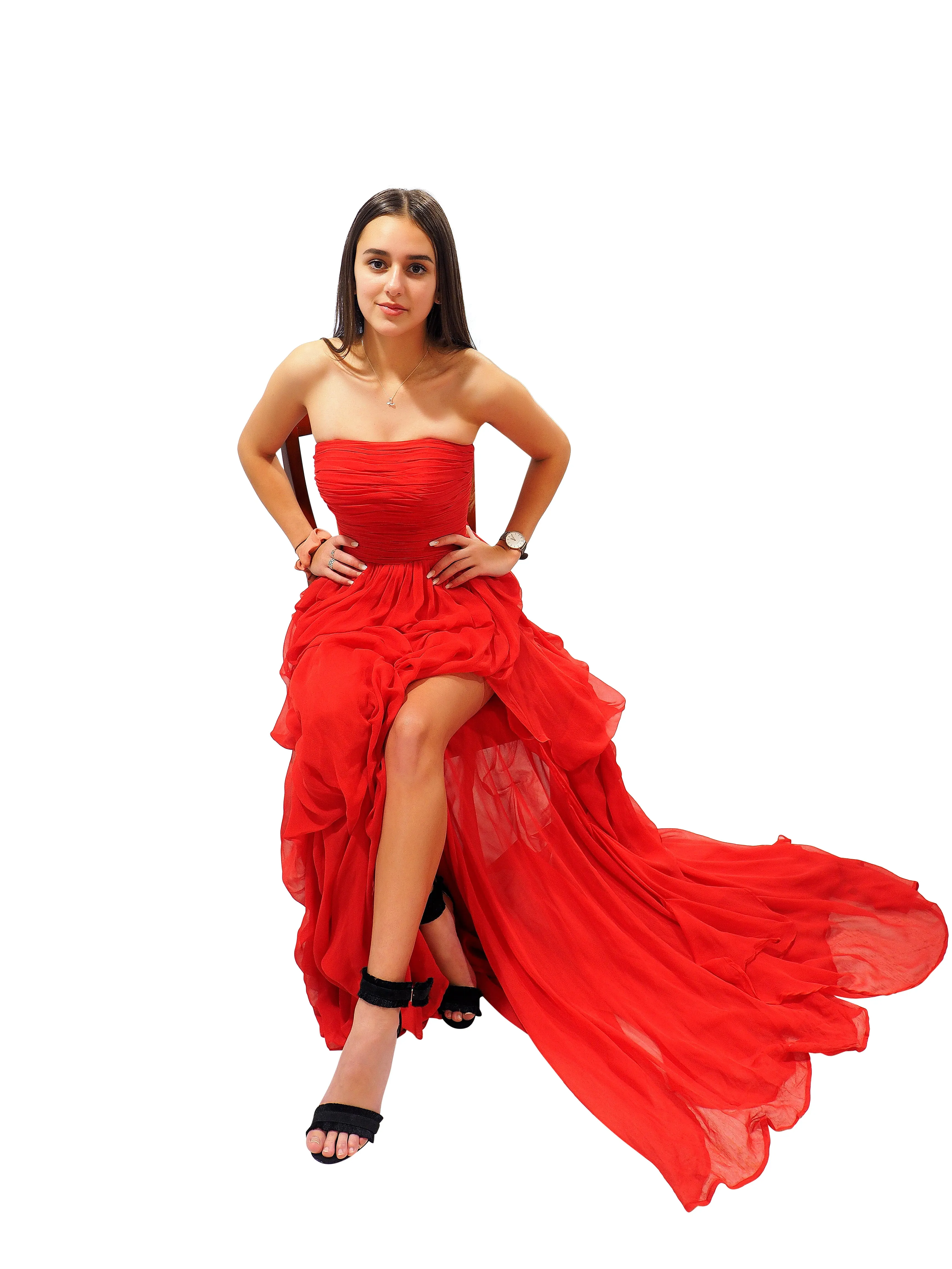Red silk layered dress