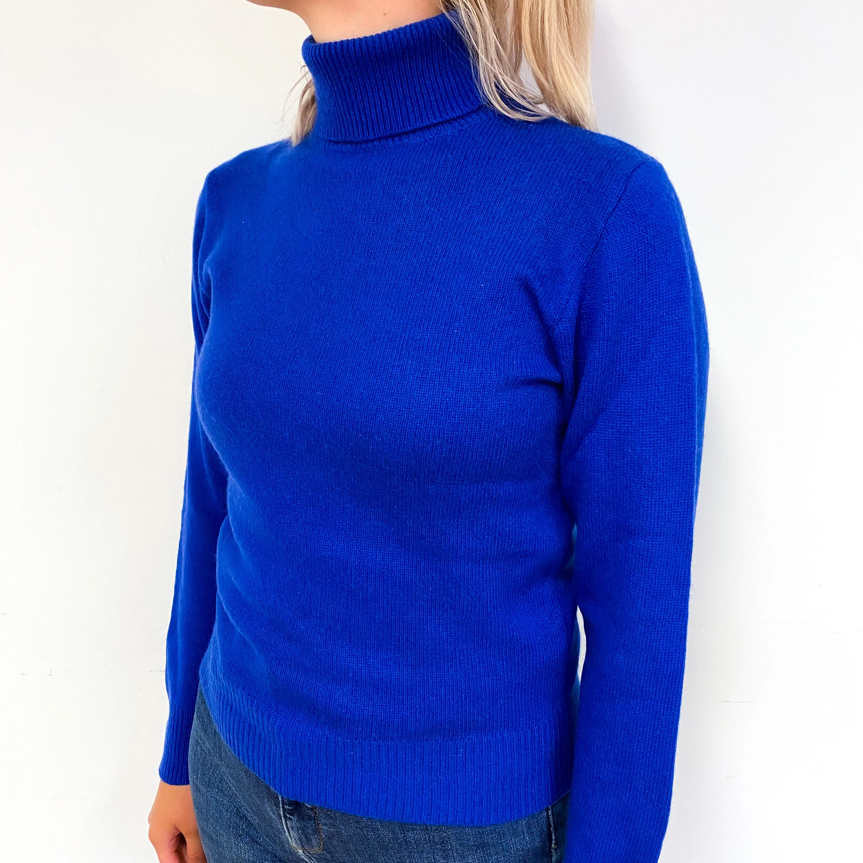 Royal Blue Cashmere Polo Neck Jumper Small