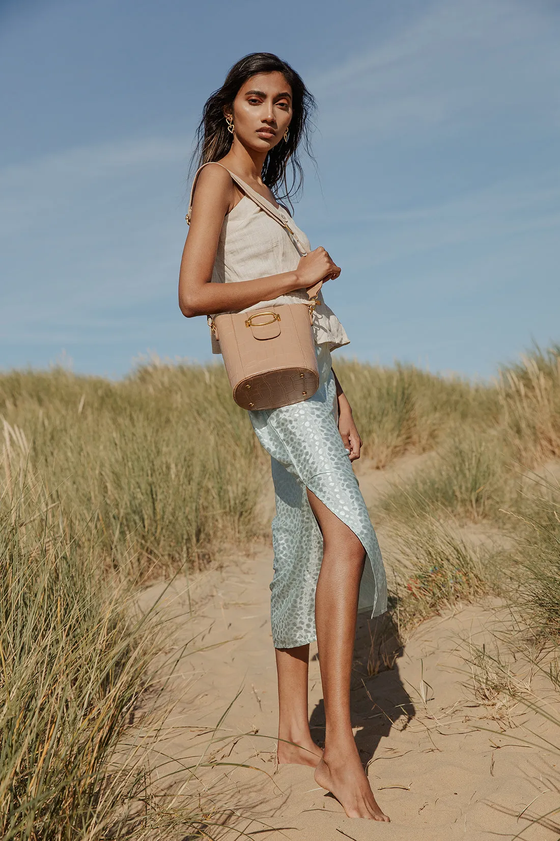 Satin Look Wrap Skirt with Subtle Animal Print