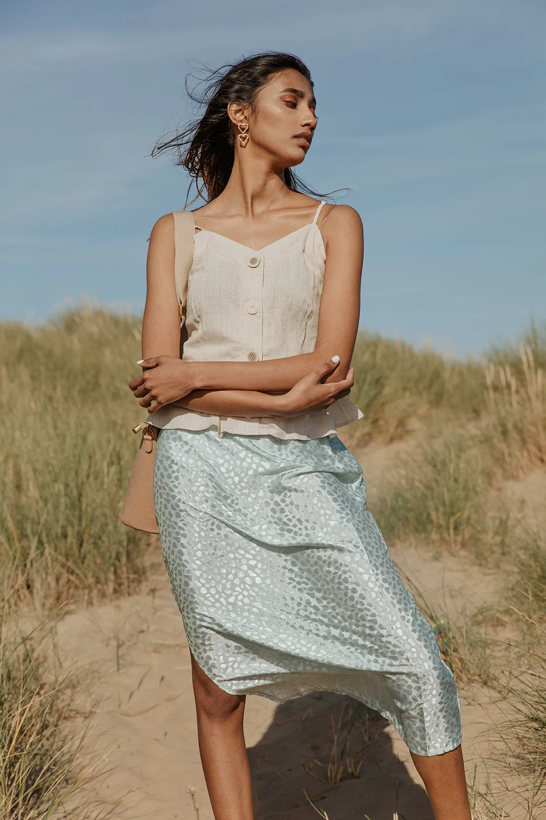 Satin Look Wrap Skirt with Subtle Animal Print