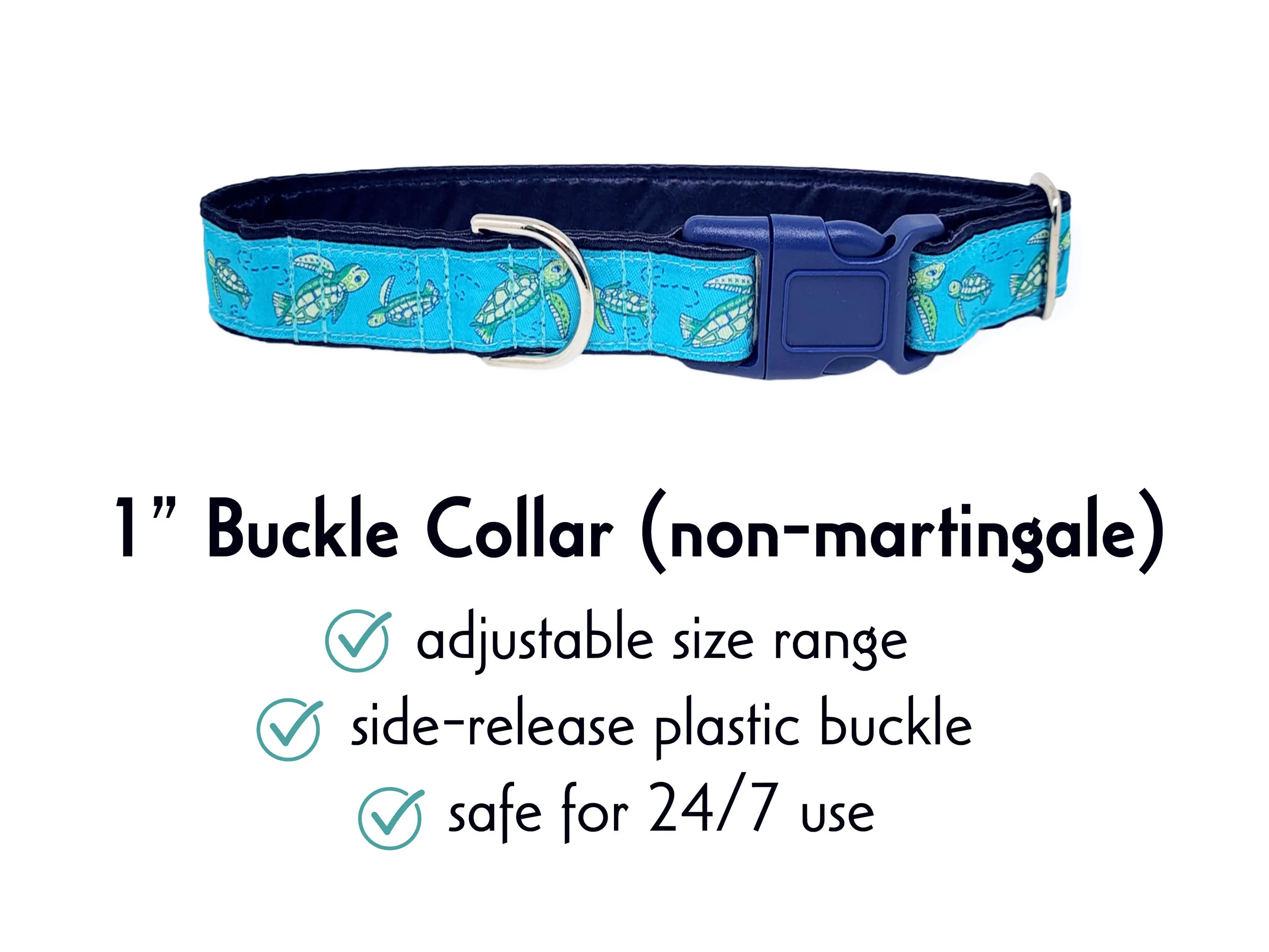 Sea Turtles - Martingale Dog Collar or Buckle Dog Collar - 1" Width