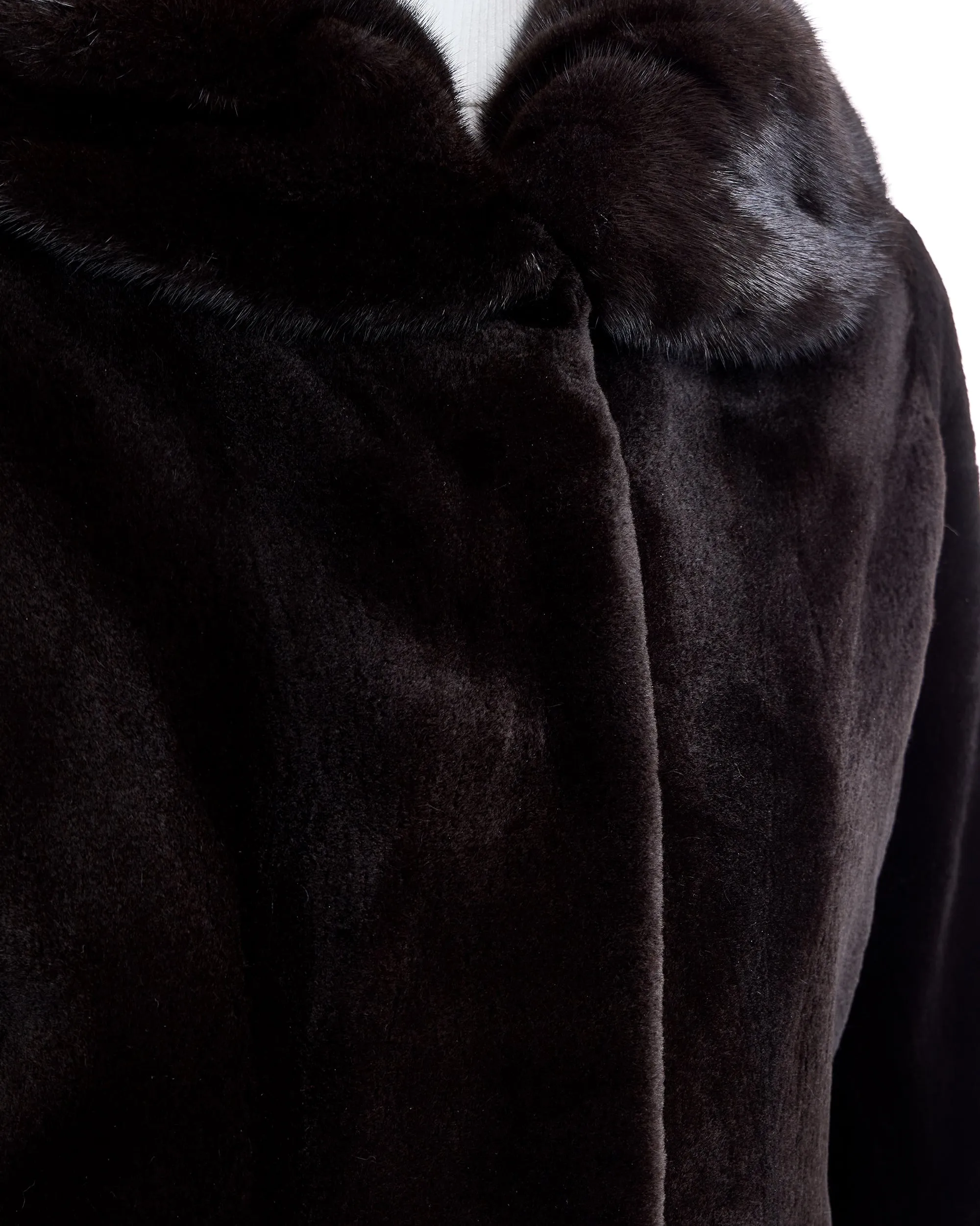 Sheared Mink Jacket with Round Long Hair mink Collar