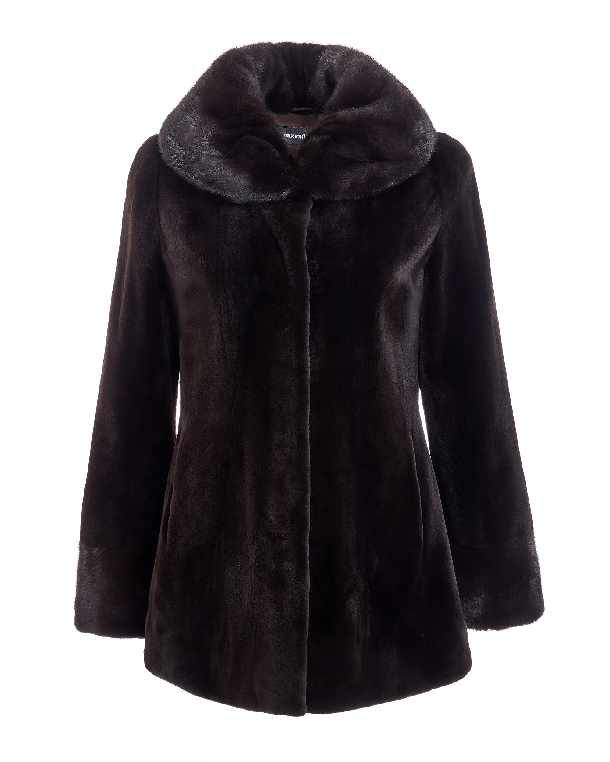 Sheared Mink Jacket with Round Long Hair mink Collar