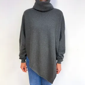 Slate Grey Poncho Style Cashmere Roll Neck Jumper Medium
