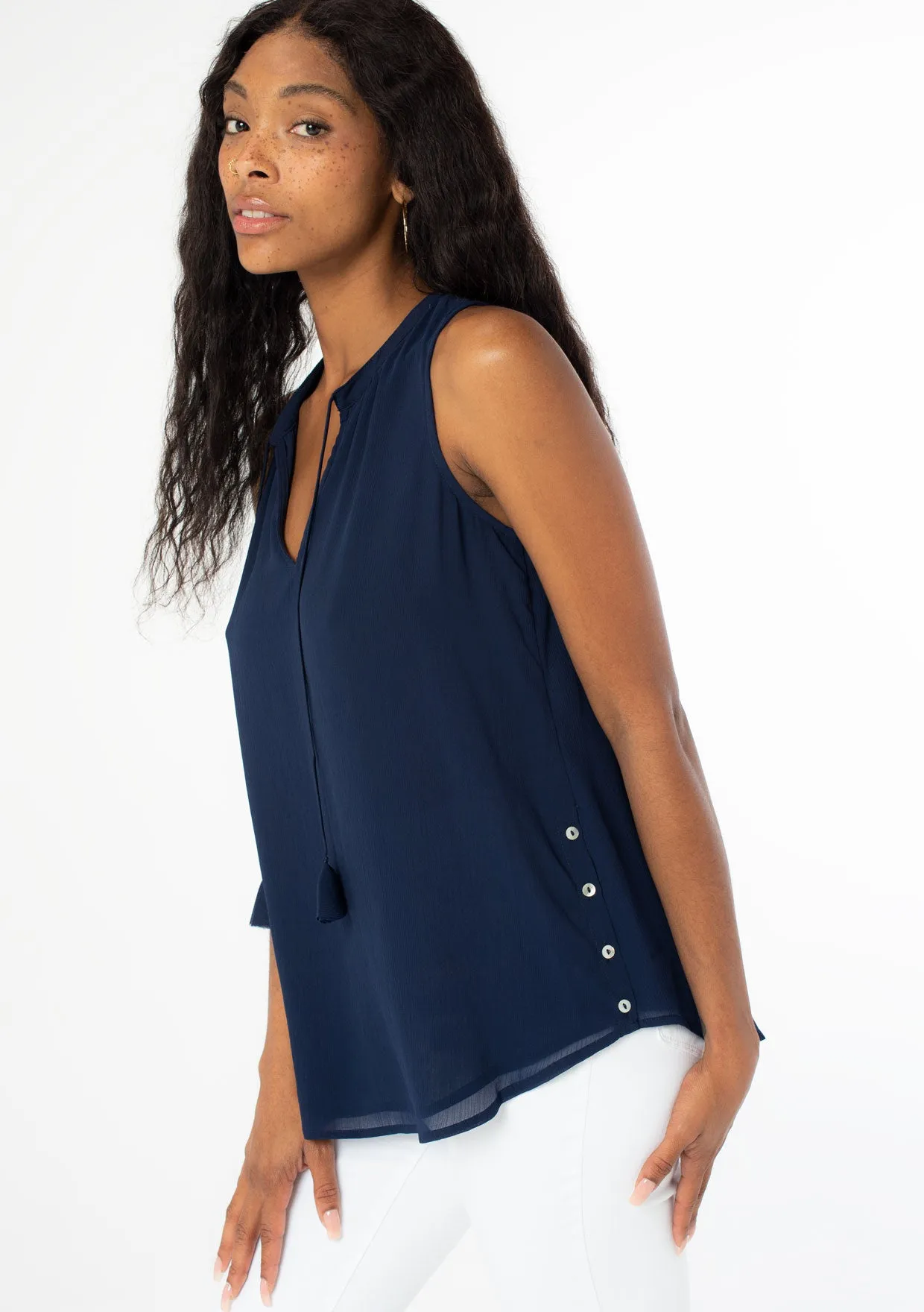 Sleeveless Side Button Top