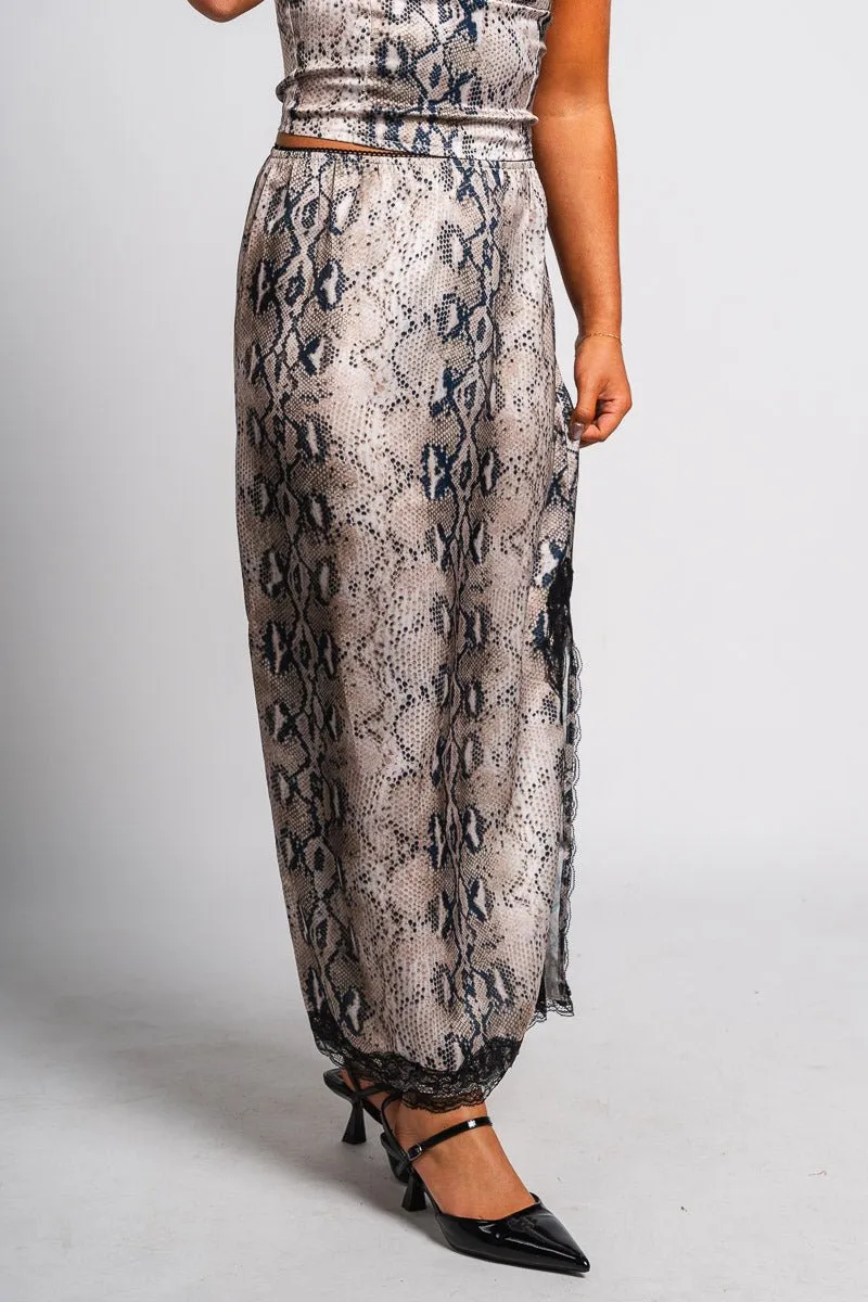 Snakeskin midi skirt taupe