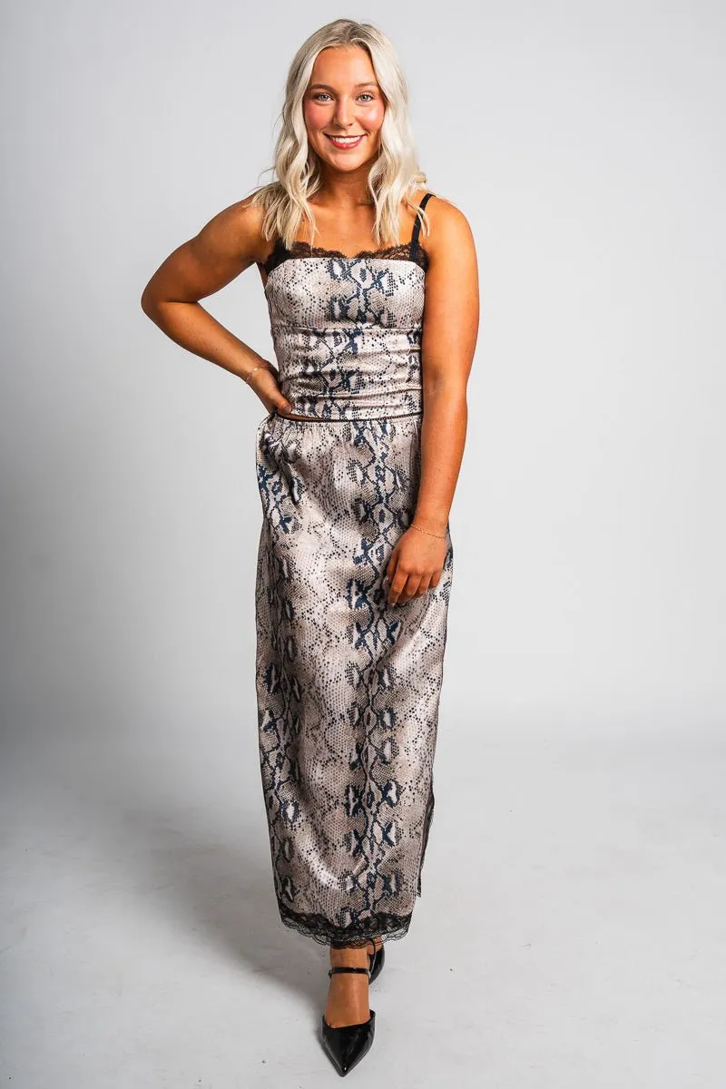 Snakeskin midi skirt taupe