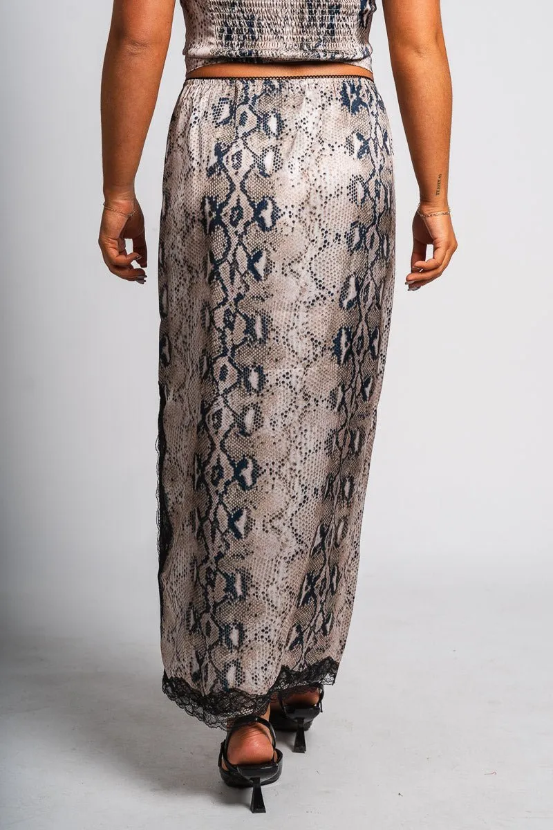 Snakeskin midi skirt taupe