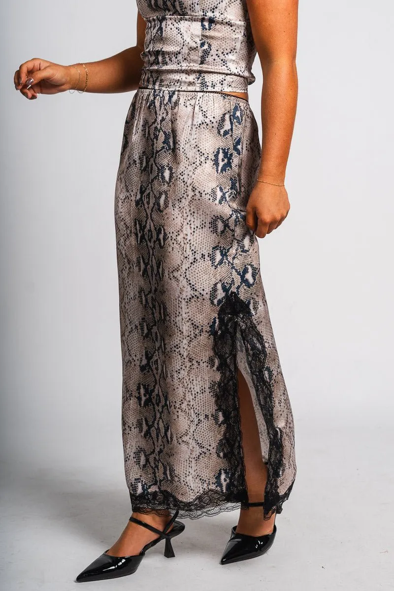Snakeskin midi skirt taupe