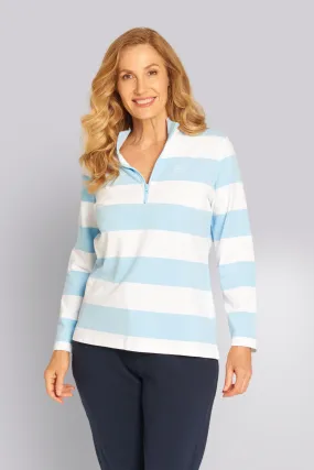Stripe Zip Rugby White / Pale Blue
