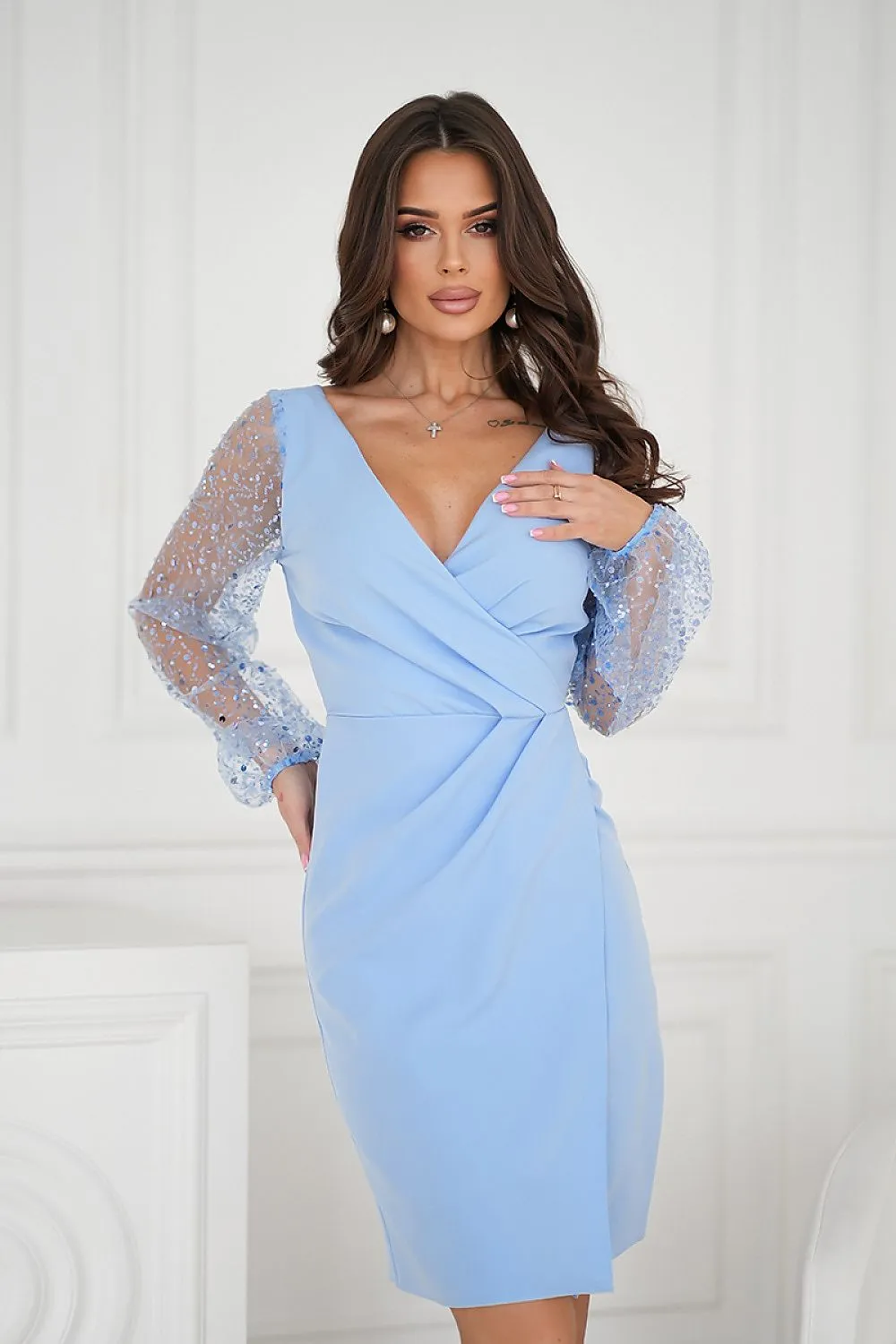 Stunning long sequin sleeves evening dress