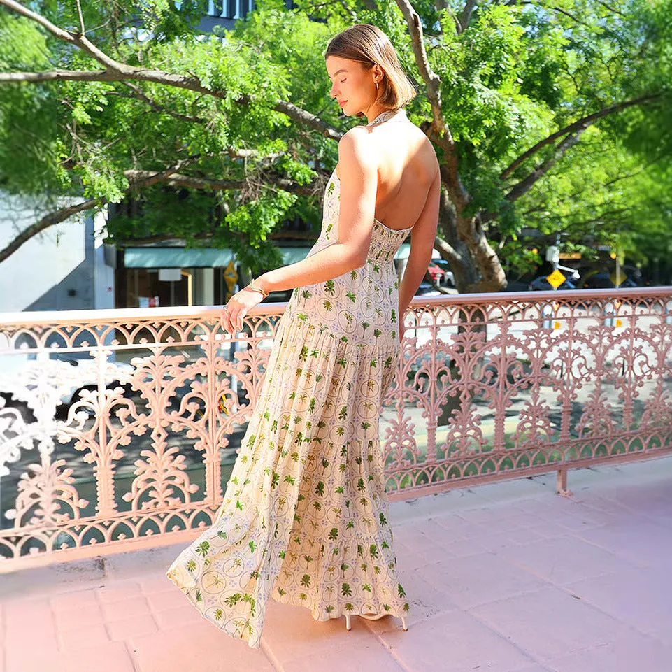 Sweet Printed Sleeveless Halter Backless A Line Dress