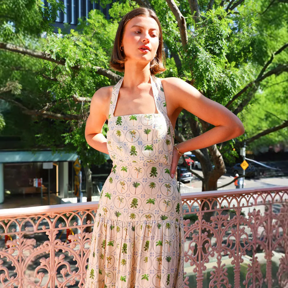Sweet Printed Sleeveless Halter Backless A Line Dress