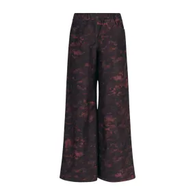 Wide Leg 2 Pocket Printed Jean Pant - Wine