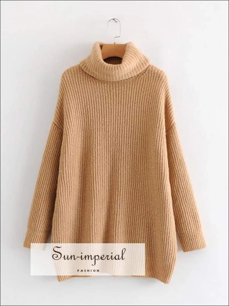Women Light Purple Oversized Turtleneck Loose Pullovers Jumper Soft Warm Sweater