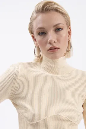 Yellow Stand Collar Crop Knitted Blouse